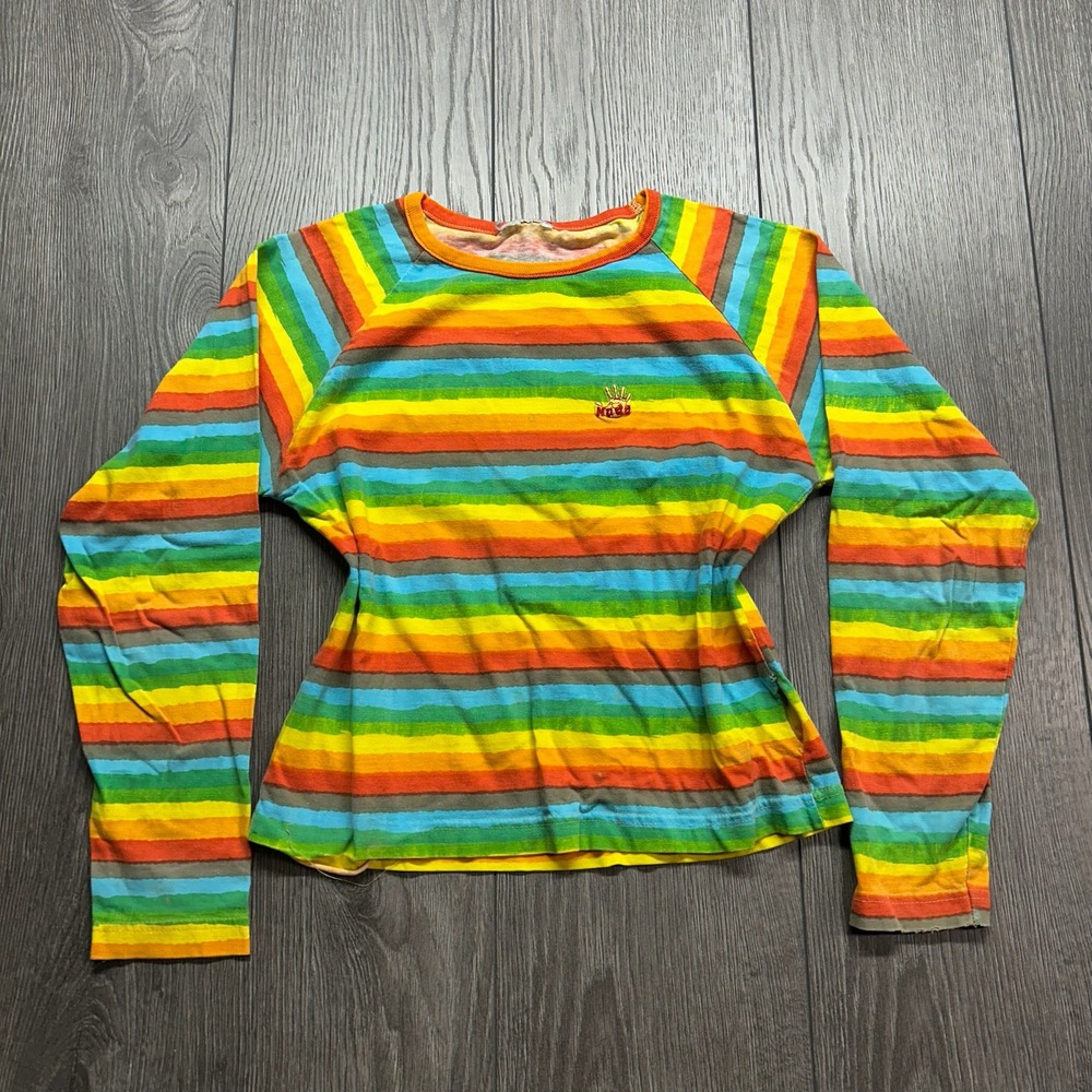 Vintage House of Mudd Rainbow Striped Small Raglan Long Sleeve Shirt Y2K Small